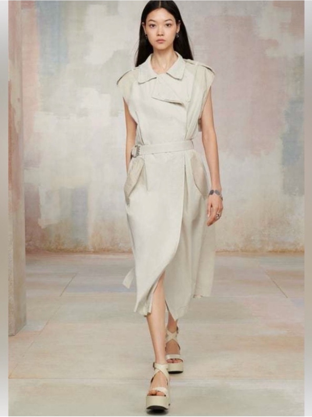Zara SRPLS DRSS PLN 10 Cream Sleeveless Midi Utility Dress with Belt - Picture 2 of 7